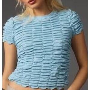By Anthropologie Ruched Baby‎ Tee Baby Blue Size Large Crop Y2K Textured